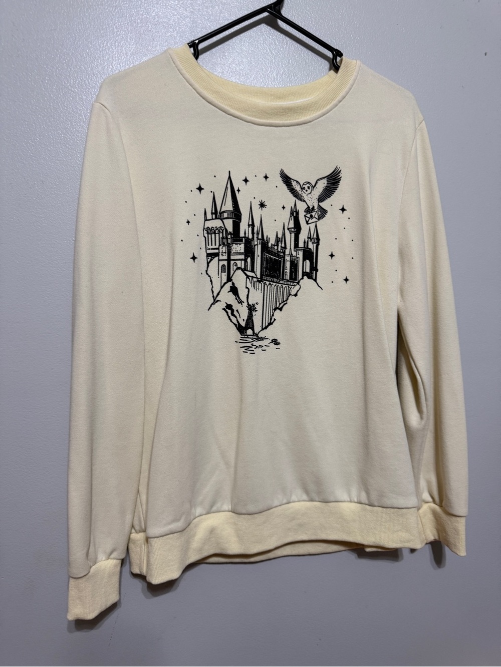Cream Graphic Castle Crewneck Pullover Sweater